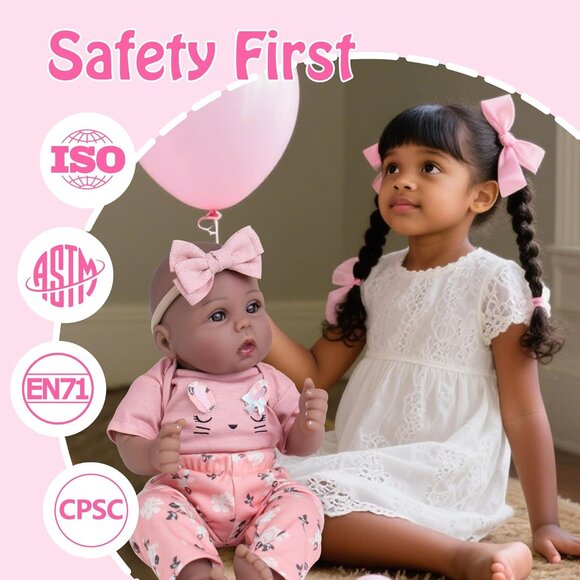 18Inch Realistic Black African American Newborn Baby Zuri Girl with a cloth Body - Picture 4 of 9